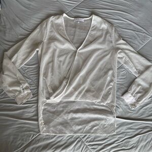 Wayf Shimmering Speckled White V-Neck Blouse Mesh See through